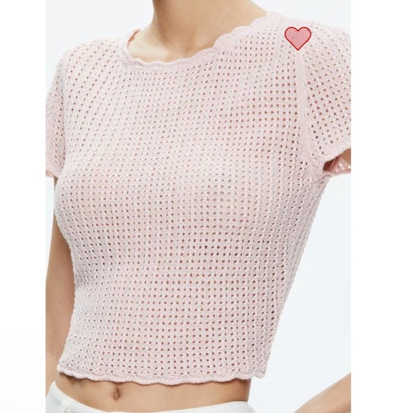 ALICE + OLIVIA Maryam Cropped Pullover - Pink Crochet Pointelle - Size … - Picture 3 of 12